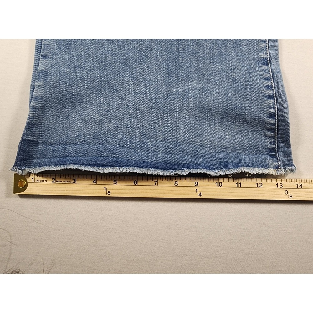 Good American Good Legs Flare Jeans Blue Button Fly Raw Hem Boho Chic Size 24 - Picture 2 of 10
